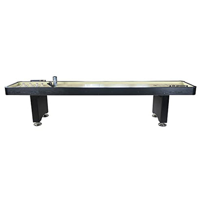 Playcraft Woodbridge Shuffleboard Table with Storage Cabinet - Shuffle Board Game Table Set with Matching Abacus, 8 Pucks, Brush & Wax (Made in USA) - Pro Style Climate Adjusters - color: Black, size: 12 Feet - 1 Piece