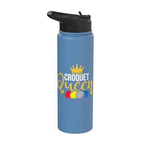 Croquet Queen - Lawn Game Mallet Wicket Hoop Ball Stainless Steel Insulated Water Bottle - color: Light Blue