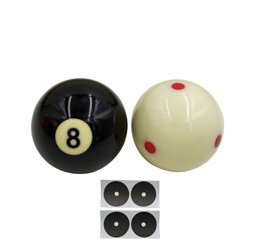 2PCS Packed Billiards 6 Red Dot Cue Ball &Number 8 Ball Set, Regulation Size 2-1/4" Training Pool Balls for Sports Billiard Table Accessories Games,4pcs Billiard Table Spot Inclued