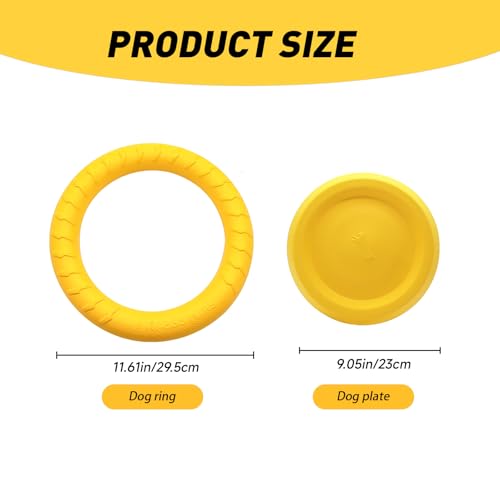 WishLotus Dog Ring Toy and Flying Disc, Interactive Floating Dog Toys Set for Outdoor, Training and Teeth Cleaning Chewers Fetch Toys for Large Dogs (Yellow) - color: Yellow
