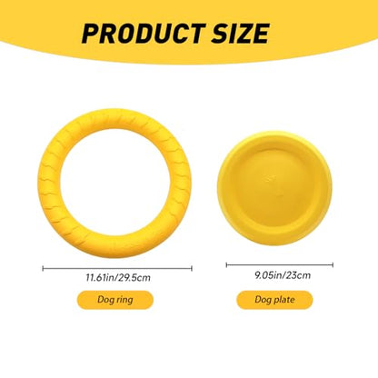 WishLotus Dog Ring Toy and Flying Disc, Interactive Floating Dog Toys Set for Outdoor, Training and Teeth Cleaning Chewers Fetch Toys for Large Dogs (Yellow) - color: Yellow