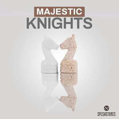 Marble Chess Pieces 3.5 Inch Travertine and White Stone Chess Figures for Chess Board, Draughts & Travel Set, Ideal Strategy Board Games for Adults & Table Top Game Accessories - color: Travertine & White