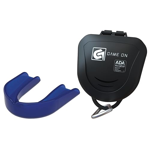 Game On Mouthguards - Only ADA Accepted Strapless Sports Mouth Guard for Football, Basketball, Lacrosse, Hockey - Superior Protection, Comfortable Fit (Braces Mouthguard) - color: Navy, size: Adult