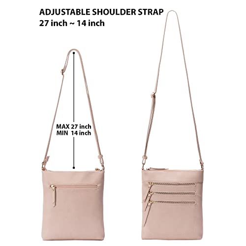 Solene Crossbody Bag Functional Multi Pocket Messenger Purse Top Zip Closure Shoulder Handbag With Adjustable Strap - color: Nude
