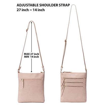 Solene Crossbody Bag Functional Multi Pocket Messenger Purse Top Zip Closure Shoulder Handbag With Adjustable Strap - color: Nude