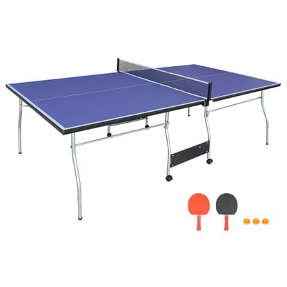 Mid-Size Foldable & Portable Ping Pong Table Set, 8x4.5ft Indoor Table Tennis Table with Net, 2 Paddles and 3 Balls