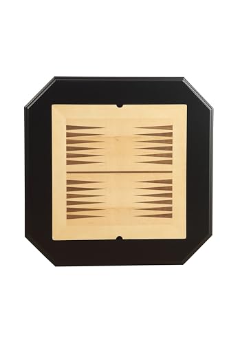 Black Finish Chess Game Table with Turned Pedestal | Hidden Storage Drawer, Reversible Tabletop, Chess & Backgammon Game Board, Sturdy Elegant Base, Side Table - size: 28''-Chess Table Black + Turned Pedestal