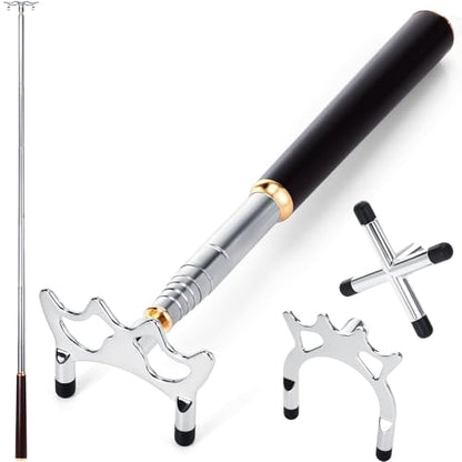 Skylety Retractable Billiards Cue Snooker Pool Bridge Stick with 3 Pieces Removable Bridge Head, Snooker Set Billiards Pool Cue Accessory for Pool Table - color: Silver