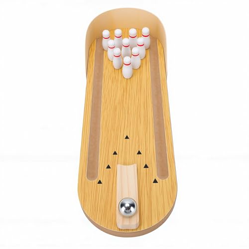 Mini Bowling Game Set Small Portable Wooden Desk Toy Stress Relief for Adults Teens Kids Office Home Xmas Gift