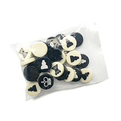 Sondergut Travel Chess Replacement Pieces - 32 Count- Flat Travel Size 2 CM Checkers Chessmen, Melamine Stones - One Side Blank for Checkers- for Travel Games, Standard Game Boards, Etc…