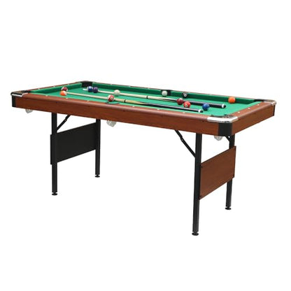 5.3 FT Pool Table Portable Foldable Billiards Table for Kids & Adults with with Balls, Cues, Chalk, Rack & Brush, Compact Space-Saving Game Table for Family Game Room & Office - color: Brown+Green