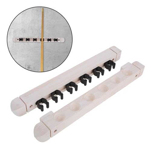 Cabilock Wall Mounted Pool Cue Stick Holder Rack, Solid Wood Billiard Cue Organizer 6 Slots, White Pool Stick Storage for Game Room Billiards Accessories