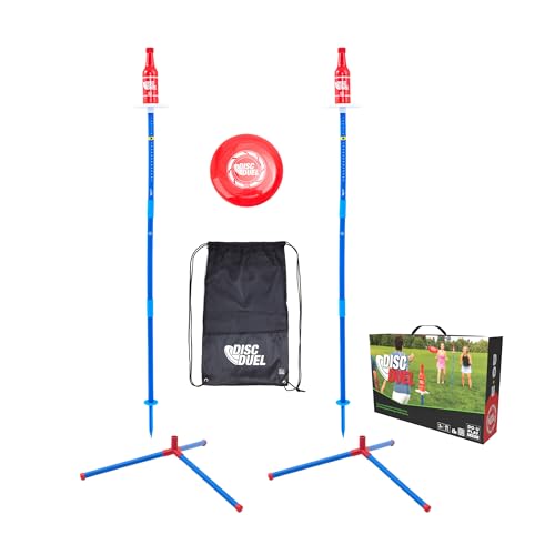 Disc Duel - Ultimate Flying Disc Game Bottle Challenge - Lawn Games Adults and Family - Perfect for Beach, Park, and Tailgating - Polish Horseshoes Set - Dual Use Adjustable Stands - Ages 3+