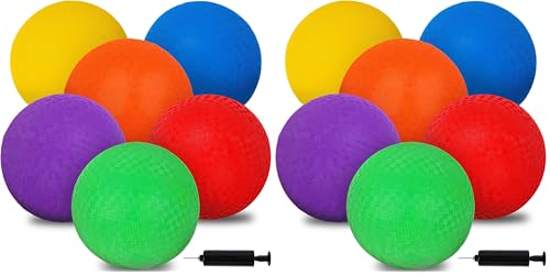 Amor Present 6PCS Playground Ball, 7 Inch Inflatable Kickballs with Pump, Rainbow Rubber Dodgeball for Kids Beach Toy Sports Games Indoor Outdoor Pool Party - size: Medium (Pack of 2)