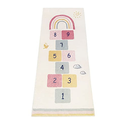 Topotdor Rainbow Sky Hopscotch Game Rugs,Kids Play Area Rugs Soft Floor Carpet for Bedroom Playroom Nursery,Great Gift for Girls & Boys,27.5" x 63" - size: 27.5" x 63"