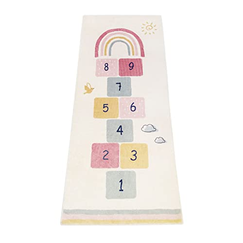 Topotdor Rainbow Sky Hopscotch Game Rugs,Kids Play Area Rugs Soft Floor Carpet for Bedroom Playroom Nursery,Great Gift for Girls & Boys,27.5" x 63" - size: 27.5" x 63"