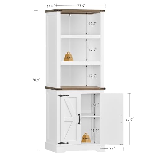 TEENFON 70.9in Tall Storage Cabinet with Adjustable Shelves, Kitchen Pantry Cabinet with 2 Barn Doors, 5 Tiers Farmhouse Bookcase for Living Room, Kitchen, Home Office, Bedroom, White - color: White-01