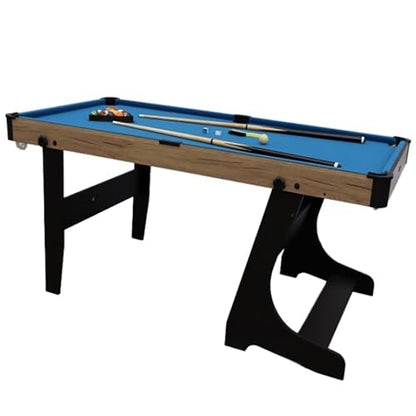 Folding Pool Table, Indoor Billiard Table Game Set with Cues, Balls, Rack, Chalk and Brush, Portable Design for Home, Office, Party, Garage(Blue,154x78x80cm/60.6x30.7x31.4in)