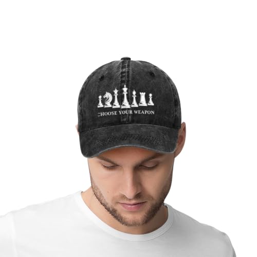 Choose Your Weapon Retro Chess Master Pieces Game Club Humor Baseball Caps,Fishing Hat Trucker Cap Adjustable Sun Peak Hats - color: Black 1