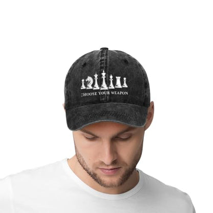 Choose Your Weapon Retro Chess Master Pieces Game Club Humor Baseball Caps,Fishing Hat Trucker Cap Adjustable Sun Peak Hats - color: Black 1