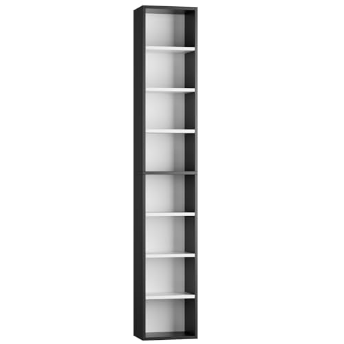 FOTOSOK 8-Tier Media Tower Rack, 11.6 X 9.3 X 71 Inches CD DVD Slim Storage Cabinet with Adjustable Shelves, Tall Narrow Bookcase Display Bookshelf for Home Office, Black/White - color: White/Black