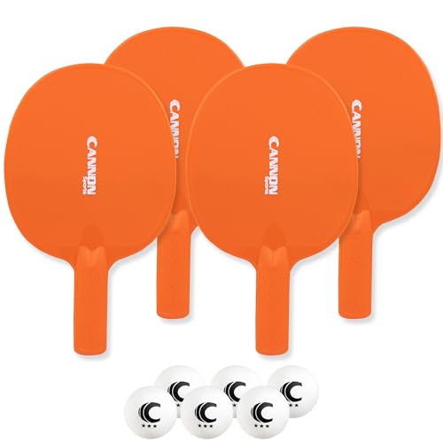 Cannon Sports Unbreakable Table Tennis Paddle Set - 4 Rackets with 6 Pack of 3-Star Table Tennis Balls – Portable Set for 4 Players - color: 4 Orange Paddles + 6 White Balls