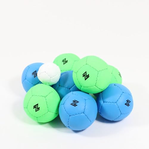 Zeekio Travel Bocce Set - Weather Resistant - Indoor Outdoor- Comes with Nylon and Mesh Adjustable Drawstring Carry Bag! (Neon Blue/Neon Green) - color: Neon Blue / Neon Green