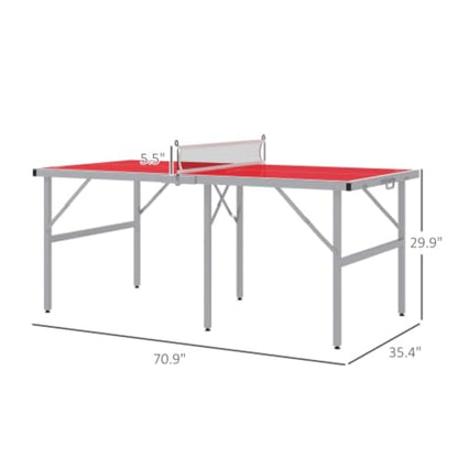 Mini Table Tennis Set, Foldable Table Tennis Table, Children's Table Tennis Table, Suitable for Indoor and Outdoor Use, with Net, 2 Rackets, 3 Balls, Adjustable Feet, Easy to Assemble, Red