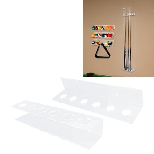 Acrylic Pool Cue Wall Rack, Billiard Cue Wall Holder for 6 Cues, Transparent Space Saving Wall Mounted Cue Stick Organizer with Easy Installation for Home Game Room