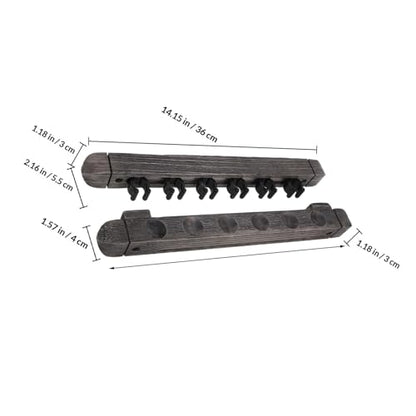 Cabilock Wall Mounted Solid Wood Billiard Cue Rack for 6 Cues Pool Stick Holder with Locating Clip Silver Gray for Game Room and Home Recreation Storage