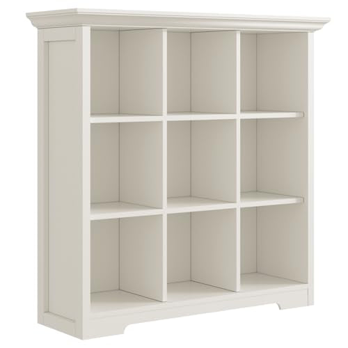 OSCHF Wooden Cube Shelf Bookcase - Modern 3 Tiers Floorstanding Open Bookshelf with Base for Home and Office, 9 Cubes Storage Cabinet, Warm White - color: Warm White, size: 9-Cube