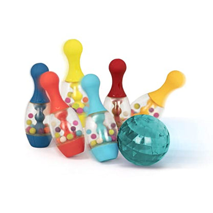 B. toys – Let's Glow Bowling! – Multicolored Six Pin Toy Bowling Set with Flashing Light – Up Ball & Carrying Caddy for Kids – 2+ Years