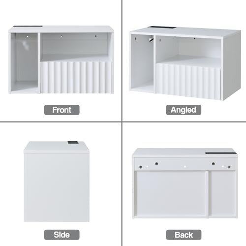 BuildHom Modern Matte White Fluted Floating Nightstand with Charging Station, NightStand with Drawers, Bedside with USB Ports and Outlets, Bedroom Furniture (Set of 2) - color: Matte White, size: Set of 2