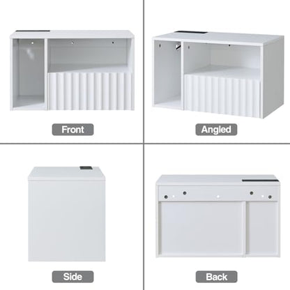 BuildHom Modern Matte White Fluted Floating Nightstand with Charging Station, NightStand with Drawers, Bedside with USB Ports and Outlets, Bedroom Furniture (Set of 2) - color: Matte White, size: Set of 2