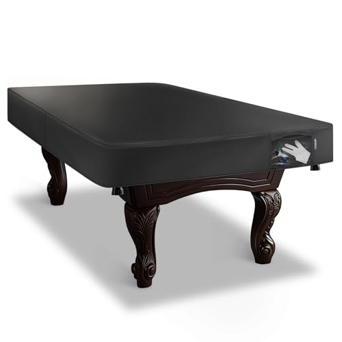 6.5FT Leatherette Pool Table Cover with Storage Pocket – Heavy Duty, Waterproof & Tearproof Billiard Table Protector – Black, 84"L X 48"W X 8"H - color: Black, size: 6.5FT-(84"L X 48"W X 8"H)