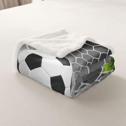 Soccer Sherpa Football Field Goal Blanket Throw - Summer Sports Games Fleece Blanket - Fantasy Bubble Fuzzy - Kids Girls Teens Baby - 30"x40" Green White - color: Multi 42, size: Baby(30"x40")