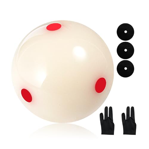 2-1/4" Billiard/Pool Cue Ball with 6 Red Dots Professional Training AAA Grade Tournament Standard, with Three Finger Billiard Gloves and 3 Pool Table Marker Spots/Dots