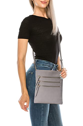 Solene Crossbody Bag Functional Multi Pocket Messenger Purse Top Zip Closure Shoulder Handbag With Adjustable Strap - color: Gray