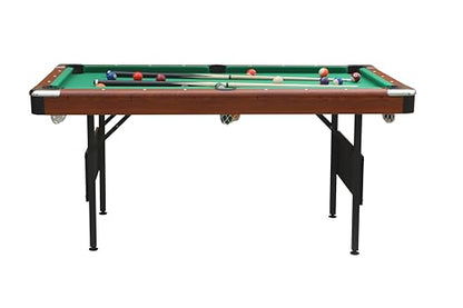Billiards Table, 5.5 Ft Foldable Pool Table, Balls, Brush, Triangle Rackand, Chalk, for Basements, Adult Rrec Room and Family Game Room - color: Brown + Green