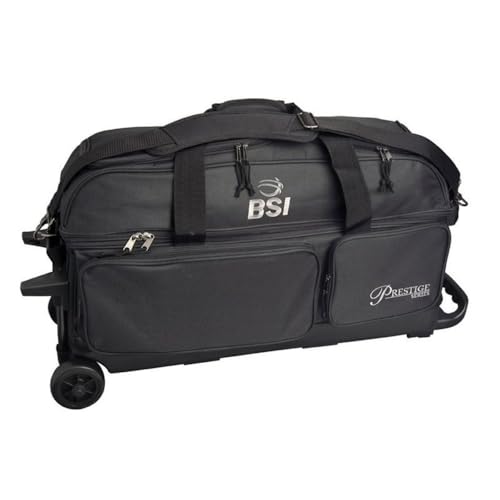 BSI Dash Roller Bowling Bag with Smooth Rolling Wheels, Padded Ball Compartment, Retractable Locking Handle, & Shoe Pocket - color: Prestige Black, style: Triple