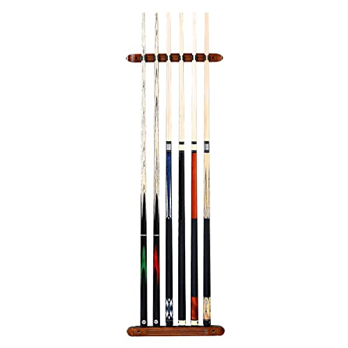 Classic Pool Cue Rack Wall Mounted Pool Stick Holder, Wooden Table Pool Cue Rack That Can Hold 6 Billiard Cues, Easy to Install