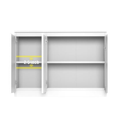 holzart 43" White Buffet Cabinet Sideboard with Storage - Modern 3-Door Kitchen Cupboard & Coffee Bar Station for Dining Room, Living Room, Entryway - Adjustable Shelf, 43.3" W x 31.5" H - color: White