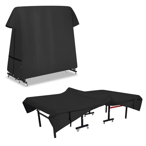 Ping Pong Table Cover Outdoor, Dual Function Table Tennis Cover | Premium Cover Fits Universal 9x5 FT Folding & Flat Tables Indoor & Outside - color: Black