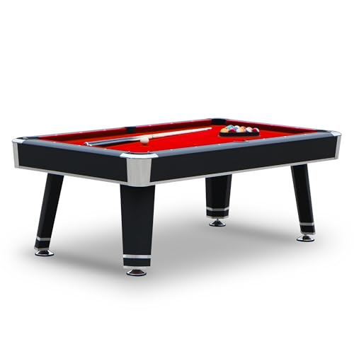 Hathaway Jupiter 7 Ft Heavy Duty Pool Table – Includes Cue Sticks, Billiard Balls, Brush – Modern Look for Family Billiards Games Room – Red Felt with Black Finish