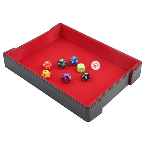 PU Leather Dice Tray Magnetic Folding Dice Rolling Mat with Red Felt Lining for Dice Games Portable Tabletop Board Games Tray - color: Red