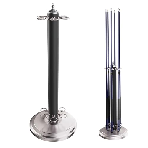GSE Games & Sports Expert Stand-Style Metal Billiard Pool Cue Rack, Holds 6 Pool Cue Sticks (Several Colors Available) - color: Matte Black & Brushed Nickel