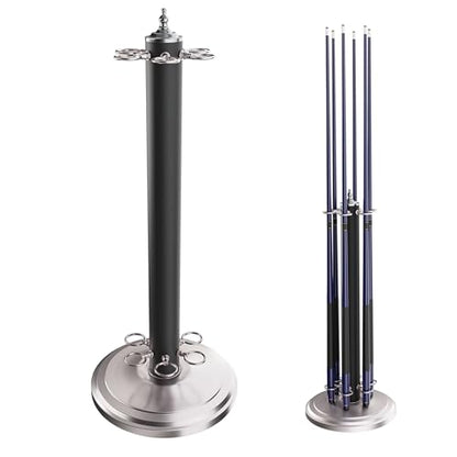 GSE Games & Sports Expert Stand-Style Metal Billiard Pool Cue Rack, Holds 6 Pool Cue Sticks (Several Colors Available) - color: Matte Black & Brushed Nickel