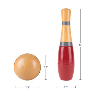 Wooden Lawn Bowling - Adults and Kids Bowling Set with 10 Pins, 2 Balls, Carry Bag - Indoor and Outdoor Games - Skittle Yard Games (Red) - color: Red & Gray
