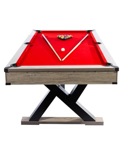 7 FT Professional Billiard Table for Home & Game Room, K-Leg Pool Table with Complete Accessories Set (2 Cues, 16 Balls, 2 Chalks, Triangle, Brush), Rustic Grey Finish, 84 x 46 x 32 Inch - color: red
