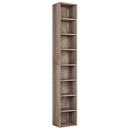 FOTOSOK 8-Tier Media Tower Rack, 11.6 X 9.3 X 70.9 Inches CD DVD Slim Storage Cabinet with Adjustable Shelves, Tall Narrow Bookcase Display Bookshelf for Home Office, Oak - color: Oak